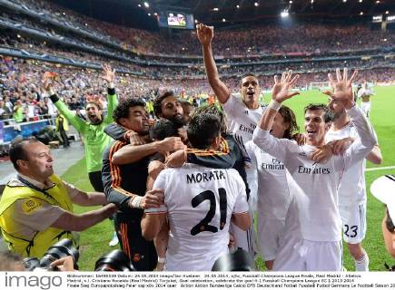24.05.2014, xjhx, Fussball Champions League Finale, Real Madrid - Atletico Madrid, v.l. Cristiano Ronaldo (Real Madrid) Torjubel, Goal celebration, celebrate the goal 4:1