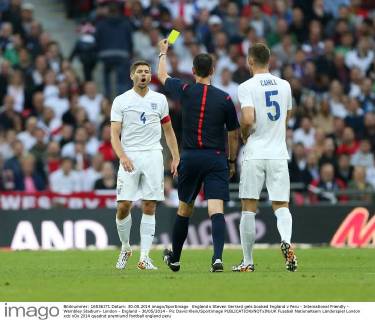 England s Steven Gerrard gets booked England v Peru - International Friendly - Wembley Stadium- London - England - 30 05 2014 - Pic David Klein Sportimage EDITORIAL USE ONLY. No use with unauthorised audio, video, data, fixture lists, club league logos or live services. Online in-match use limited to 120 images, no video emulation. No use in betting, games or single club league player publications.