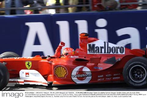 SCHUMACHER Michael Team Scuderia Ferrari Sieger Großer Preis von Europa 2004 auf dem Nürburgring.Sport Motorsport Formel 1 Jubel im Auto. Copyright