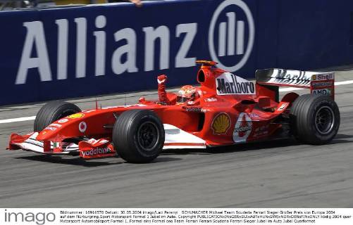 SCHUMACHER Michael Team Scuderia Ferrari Sieger Großer Preis von Europa 2004 auf dem Nürburgring.Sport Motorsport Formel 1 Jubel im Auto. Copyright