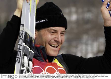 FISCHER Sven Olympiasieger 10km Sprint Maenner Biathlon individuel Olympische Winterspiele 2006 in Turin Biathlon Jubel 