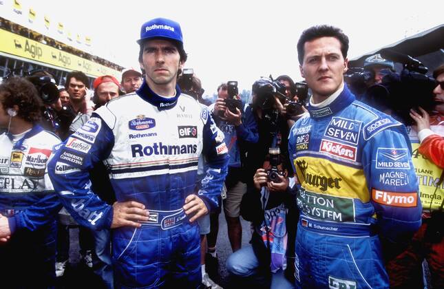 SCHUMACHER Michael mit HILL Damon Grand Prix Formel 1 Grosser Preis von Italien 1995 in Monza am 10. September 1995 