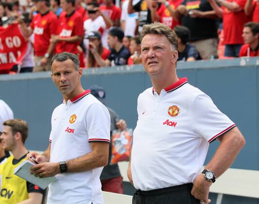 Manchester United s Louis Van Gaal looks on with Ryan Giggs - International Champions Cup 2014 - AS Roma v Manchester United - Sports Authority Field - Denver - USA - 26th July 2014 - Picture David Klein Sportimage EDITORIAL USE ONLY. No use with unauthorised audio, video, data, fixture lists, club league logos or live services. Online in-match use limited to 120 images, no video emulation. No use in betting, games or single club league player publications.