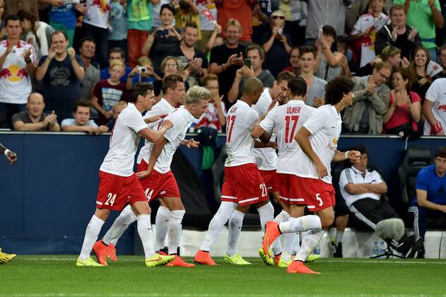 SOCCER - CL, RBS vs Qarabag SALZBURG,AUSTRIA,06.AUG.14 - SOCCER - UEFA Champions League, qualifying, Red Bull Salzburg vs Qarabag Agdam FK. Image shows the rejoicing of RBS.