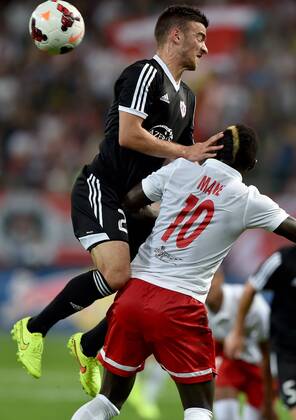 SOCCER - CL, RBS vs Qarabag SALZBURG,AUSTRIA,06.AUG.14 - SOCCER - UEFA Champions League, qualifying, Red Bull Salzburg vs Qarabag Agdam FK. Image shows Qara Qarayev (Qarabag) and Sadio Mane (RBS).
