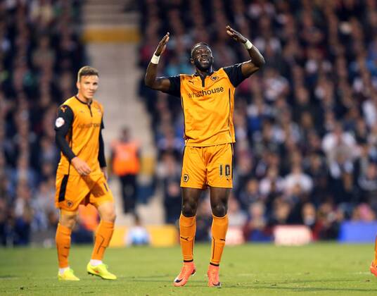 Wolves Bakary Sako celebrates scoring his sides opening goal - Sky Bet Championship - Fulham vs Wolverhampton Wanderers - Craven Cottage - London - England - 20th August 2014 - Picture David Klein Sportimage EDITORIAL USE ONLY. No use with unauthorised audio, video, data, fixture lists, club league logos or live services. Online in-match use limited to 120 images, no video emulation. No use in betting, games or single club league player publications.