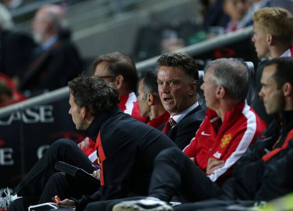 Manchester United s Louis Van Gaal looks on dejected - Capital One Cup, Second Round - Milton Keynes Dons FC vs Manchester United (ManU) - Milton Keynes - England - 26th August 2014 - EDITORIAL USE ONLY. No use with unauthorised audio, video, data, fixture lists, club league logos or live services. Online in-match use limited to 120 images, no video emulation. No use in betting, games or single club league player publications.