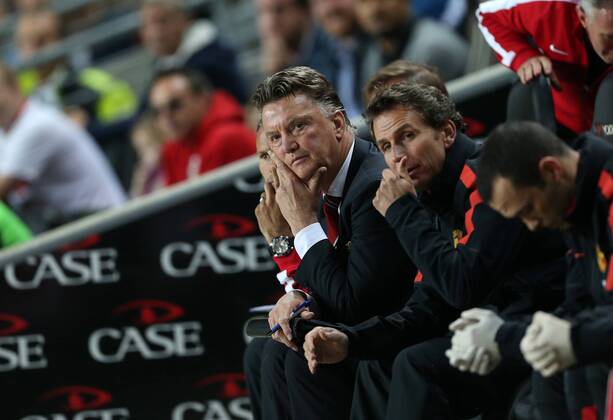 Manchester United s Louis Van Gaal looks on dejected - Capital One Cup, Second Round - Milton Keynes Dons FC vs Manchester United (ManU) - Milton Keynes - England - 26th August 2014 - EDITORIAL USE ONLY. No use with unauthorised audio, video, data, fixture lists, club league logos or live services. Online in-match use limited to 120 images, no video emulation. No use in betting, games or single club league player publications.