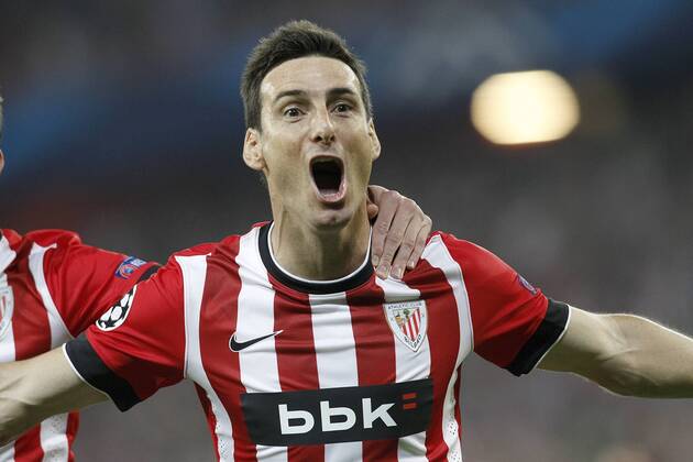 Athletic de Bilbao s Aritz Aduriz celebrates goal during Champions League 2014 2015 Play-off 2nd leg match.August 27,2014.  (2014082726)