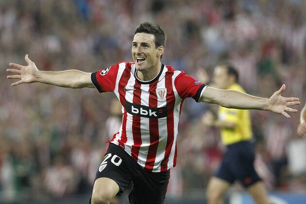 Athletic de Bilbao s Aritz Aduriz celebrates goal during Champions League 2014 2015 Play-off 2nd leg match.August 27,2014.  (2014082716)