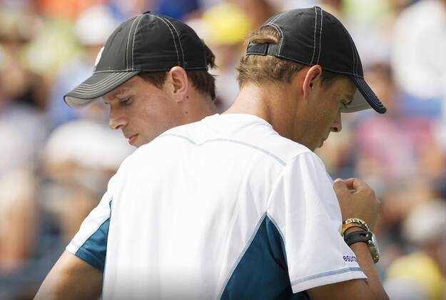 TENNIS - ATP, US Open 2014 NEW YORK CITY,NEW YORK,USA,01.SEP.14 - TENNIS - ATP Tennis Herren World Tour, US Open 2014, Grand Slam, Flushing Meadows, doubles. Image shows Mike and Bob Bryan (USA).