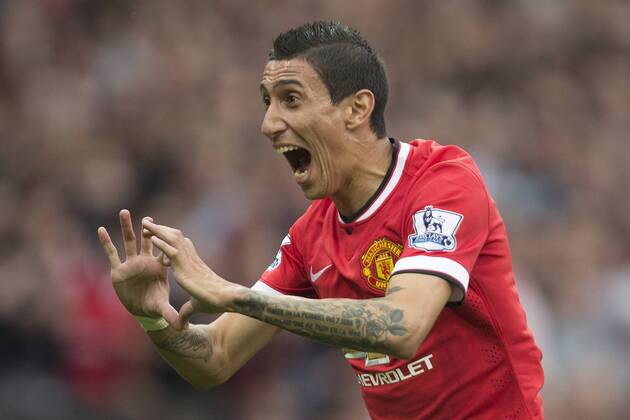 Angel di Maria of Manchester United celebrates his opening goal - Manchester United vs. QPR - Barclay s Premier League - Old Trafford - Manchester - 13 09 2014 Pic Philip Oldham Sportimage EDITORIAL USE ONLY. No use with unauthorised audio, video, data, fixture lists, club league logos or live services. Online in-match use limited to 120 images, no video emulation. No use in betting, games or single club league player publications.