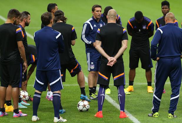 Anderlecht s head coach Besnik Hasi pictured during a training session of Belgian soccer team RSC Anderlecht in the Tuk Telekom Arena in Istanbul, Monday 15 September 2014. VIRGINIExLEFOUR  premiumd 22003