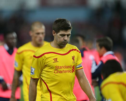Liverpool s Steven Gerrard looks dejected at full time - Barclays Premier League - West Ham United vs Liverpool - Upton Park - England - 20th September 2014 - Picture David Klein Sportimage EDITORIAL USE ONLY. No use with unauthorised audio, video, data, fixture lists, club league logos or live services. Online in-match use limited to 120 images, no video emulation. No use in betting, games or single club league player publications.