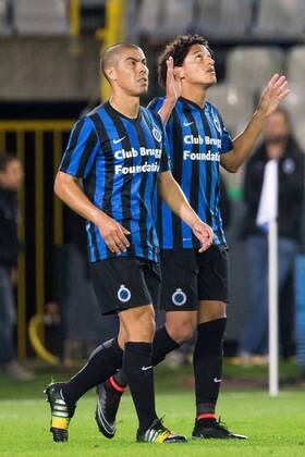 - BRUGGE, BELGIUM: Club s Felipe Gedoz De Conceicao (R) celebrates with his teammates after scoring during a Cofidis Cup 1 16 final game between Club Brugge and Eendracht Aalst (D2), in Brugge, Wednesday 24 September 2014. KURTxDESPLENTER  04336548