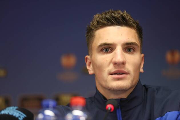 - BRUGGE, BELGIUM: Club s Thomas Meunier pictured at a press conference of Belgian soccer team Club Brugge, Wednesday 22 October 2014, in Brugge. Tomorrow Club Brugge is playing Danish team FC Kobenhavn in the third day of the group stage of the UEFA Europa League competition, in the group B. BRUNOxFAHY 04487037