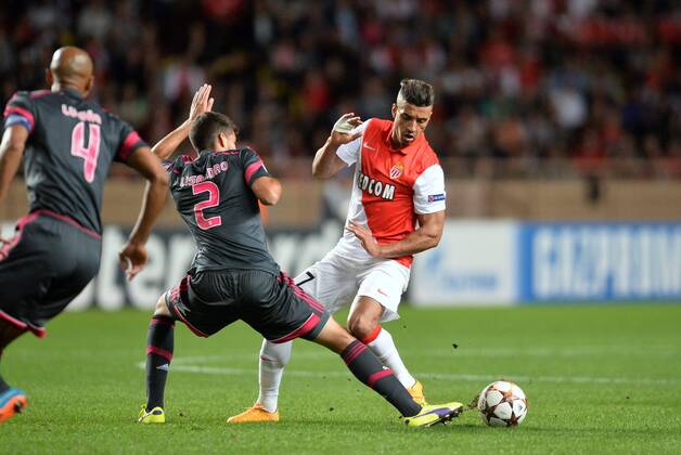 Nabil Dirar (mon) - Lisandro Lopez (ben) FOOTBALL : Monaco vs Benfica - Ligue des Champions - 22 10 2014 AnthonyBIBARD FEP Panoramic 