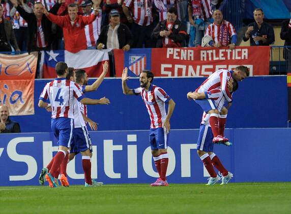 Atletico de Madrid Midfielder, Jorge Resurreccion Merodio - KOKE, number 6 celebrates after scoring a goal (1,0). Round 3 of the CHAMPIONS league, soccer match between Atletico de Madrid - Malmo FF at the Vicente Calderon stadium, Madrid - Spain by October 22, 2014. . 