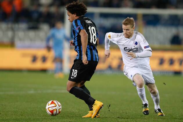 - BRUGGE, BELGIUM: Club s Felipe Gedoz De Conceicao and Kobenhavn s Tom Hogli fight for the ball during a game between Belgian soccer team Club Brugge and Danish team FC Kobenhavn, Thursday 23 October 2014, in Brugge stadium. It is the third day of the group stage of the UEFA Europa League competition, in group B. BRUNOxFAHY  premiumd 20146074