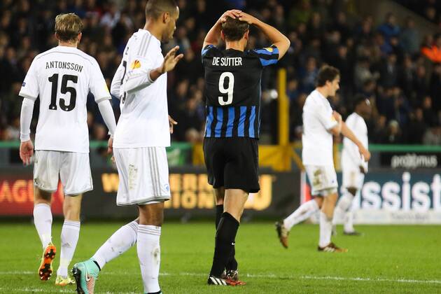 - BRUGGE, BELGIUM: Club s Tom De Sutter reacts during a game between Belgian soccer team Club Brugge and Danish team FC Kobenhavn, Thursday 23 October 2014, in Brugge stadium. It is the third day of the group stage of the UEFA Europa League competition, in group B. BRUNOxFAHY 04488530