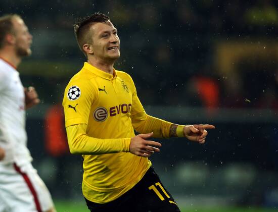 Aktuell Fussball, Champions League, Borussia Dortmund - Galatasaray Istanbul Marco Reus Jubel Freude Emotion nach Tor zum 1:0 BvB Borussia Dortmund - Galatasaray Istanbul Championsleague Gruppenphase 04.11.2014 Fußball Fussball Signal Iduna Park Dortmund Herren Saison 2014 2015