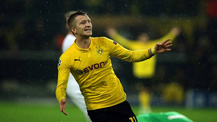 Aktuell Fussball, Champions League, Borussia Dortmund - Galatasaray Istanbul Marco Reus Jubel Freude Emotion nach Tor zum 1:0 BvB Borussia Dortmund - Galatasaray Istanbul Championsleague Gruppenphase 04.11.2014 Fußball Fussball Signal Iduna Park Dortmund Herren Saison 2014 2015
