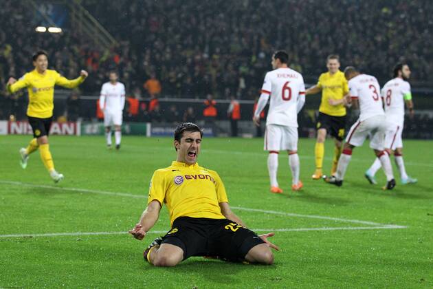 Aktuell Fussball, Champions League, Borussia Dortmund - Galatasaray Istanbul Sokratis (Borussia Dortmund 25) beim Torjubel nach dem Treffer zum 2:0 Borussia Dortmund vs Galatasaray Istanbul,Fussball , Champions League, 04.11.2014 EP_JSE