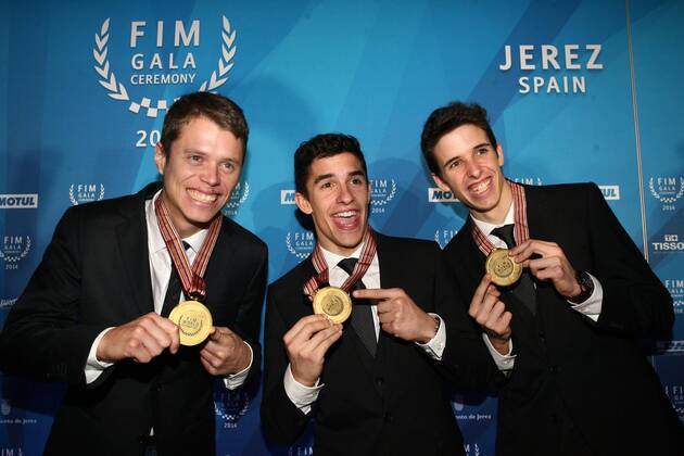 Federation of International Motocyclism (FIM) Awards show. In this picture, Esteve Rabat, Alex and Marc Marquez. xPACOxMARTINx 