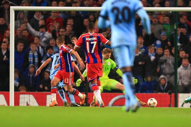 Sergio Kun Aguero of Manchester City scores his sides third goal - Manchester City vs. Bayern Munich - UEFA Champion s League - Etihad Stadium - Manchester - 25 11 2014 Pic Philip Oldham Sportimage EDITORIAL USE ONLY. No use with unauthorised audio, video, data, fixture lists, club league logos or live services. Online in-match use limited to 120 images, no video emulation. No use in betting, games or single club league player publications.