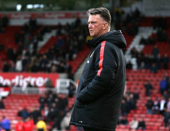 Louis van Gaal manager of Manchester United ManU - Barclays Premier League - Stoke City vs Manchester Utd - Stoke - England - 1st January 2015 - Picture Simon Bellis Sportimage EDITORIAL USE ONLY. No use with unauthorised audio, video, data, fixture lists, club league logos or live services. Online in-match use limited to 120 images, no video emulation. No use in betting, games or single club league player publications.