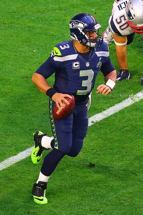 01 FEB 2015: Seattle Seahawks Quarterback Russell Wilson (3) during the second quarter of Super Bowl XLIX. The New England Patriots defeat the Seattle Seahawks 28-24 in Super Bowl XLIX at University of Phoenix Stadium in Glendale Arizona.New England Patriots Quarterback Tom Brady (12) was also named the game MVP. NFL American Football Herren USA FEB 01 Super Bowl XLIX - Patriots v Seahawks Icon020115084 EDITORIAL USE ONLY