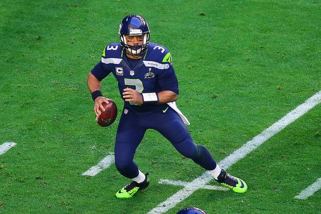 01 FEB 2015: Seattle Seahawks Quarterback Russell Wilson (3) during the second quarter of Super Bowl XLIX. The New England Patriots defeat the Seattle Seahawks 28-24 in Super Bowl XLIX at University of Phoenix Stadium in Glendale Arizona.New England Patriots Quarterback Tom Brady (12) was also named the game MVP. NFL American Football Herren USA FEB 01 Super Bowl XLIX - Patriots v Seahawks Icon020115087 EDITORIAL USE ONLY