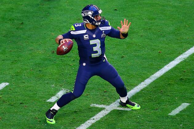 01 FEB 2015: Seattle Seahawks quarterback Russell Wilson (3) during the first quarter of Super Bowl XLIX being played at University of Phoenix Stadium. The New England Patriots defeat the Seattle Seahawks 28-24 in Super Bowl XLIX at University of Phoenix Stadium in Glendale Arizona. NFL American Football Herren USA FEB 01 Super Bowl XLIX - Patriots v Seahawks Icon020115276 EDITORIAL USE ONLY