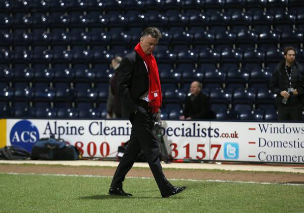 Louis van Gaal manager of Manchester United ManU walks out to look at the pitch - FA Cup Fifth Round - Preston North End vs Manchester Utd - Deepdale Stadium - Preston - England - 16th February 2015 - Picture Simon Bellis Sportimage EDITORIAL USE ONLY. No use with unauthorised audio, video, data, fixture lists, club league logos or live services. Online in-match use limited to 120 images, no video emulation. No use in betting, games or single club league player publications.