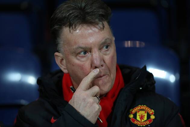 Manchester United ManU s Louis Van Gaal looks on FA Cup - Preston North End vs Manchester United - Deepdale - England - 16th February 2015 - Picture David Klein Sportimage EDITORIAL USE ONLY. No use with unauthorised audio, video, data, fixture lists, club league logos or live services. Online in-match use limited to 120 images, no video emulation. No use in betting, games or single club league player publications.