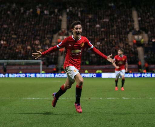 Manchester United ManU s Ander Herrera celebrates scoring his sides opening goal FA Cup - Preston North End vs Manchester United - Deepdale - England - 16th February 2015 - Picture David Klein Sportimage EDITORIAL USE ONLY. No use with unauthorised audio, video, data, fixture lists, club league logos or live services. Online in-match use limited to 120 images, no video emulation. No use in betting, games or single club league player publications.