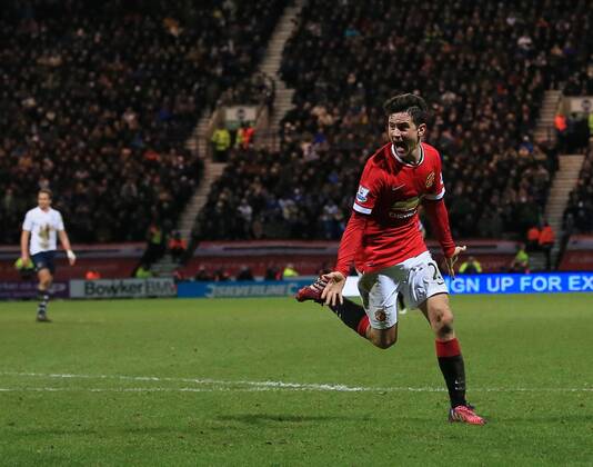 Manchester United ManU s Ander Herrera celebrates scoring his sides opening goal FA Cup - Preston North End vs Manchester United - Deepdale - England - 16th February 2015 - Picture David Klein Sportimage EDITORIAL USE ONLY. No use with unauthorised audio, video, data, fixture lists, club league logos or live services. Online in-match use limited to 120 images, no video emulation. No use in betting, games or single club league player publications.