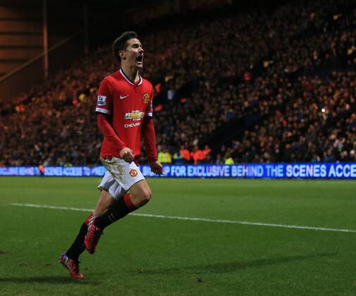 Manchester United ManU s Ander Herrera celebrates scoring his sides opening goal FA Cup - Preston North End vs Manchester United - Deepdale - England - 16th February 2015 - Picture David Klein Sportimage EDITORIAL USE ONLY. No use with unauthorised audio, video, data, fixture lists, club league logos or live services. Online in-match use limited to 120 images, no video emulation. No use in betting, games or single club league player publications.