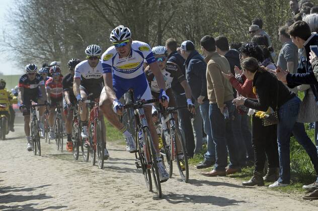 - ROUBAIX, FRANCE: Belgian Tim Declercq of team Topsport Vlaanderen - Baloise pictured in action during the Paris-Roubaix one day cycling race, 253,5 km from Compiegne to the Velodrome in Roubaix, Sunday 12 April 2015. DIRKxWAEM  x04602978x