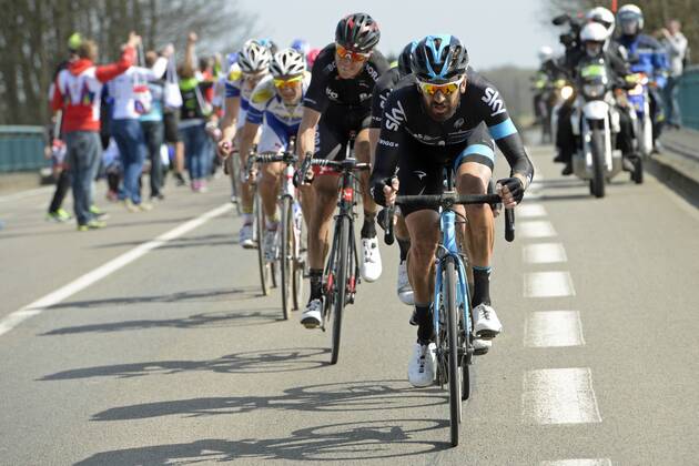- ROUBAIX, FRANCE: British Bradley Wiggins of Team Sky pictured in action during the Paris-Roubaix one day cycling race, 253,5 km from Compiegne to the Velodrome in Roubaix, Sunday 12 April 2015. DIRKxWAEM  x04603030x