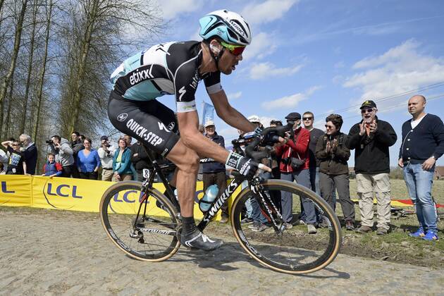 - ROUBAIX, FRANCE: Belgian Stijn Vandenbergh of team Ettix - Quick-Step pictured in action during the Paris-Roubaix one day cycling race, 253,5 km from Compiegne to the Velodrome in Roubaix, Sunday 12 April 2015. DIRKxWAEM  x04603097x