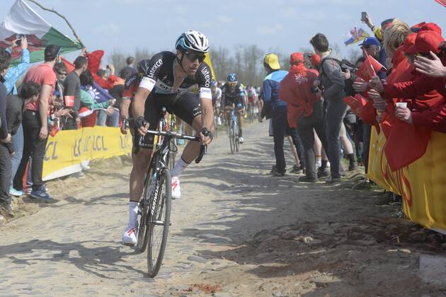 - ROUBAIX, FRANCE: Dutch Niki Terpstra of team Ettix - Quick-Step pictured in action during the Paris-Roubaix one day cycling race, 253,5 km from Compiegne to the Velodrome in Roubaix, Sunday 12 April 2015. DIRKxWAEM  x04603108x