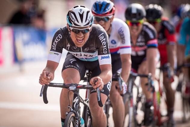 - ROUBAIX, FRANCE: Belgian Yves Lampaert of team Ettix - Quick-Step pictured on the Roubaix cycling track during the Paris-Roubaix one day cycling race, 253,5 km from Compiegne to the Velodrome in Roubaix, Sunday 12 April 2015. LUCxCLAESSEN  x04603205x