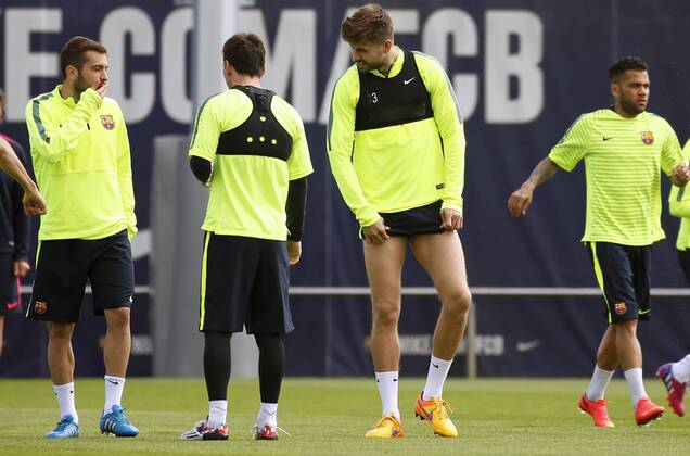 20.04.2015, Barcelona - UEFA Champions League 2014 2015 - Training FC Barcelona - Gerard Pique, Jordi Alba and Lionel Messi - 