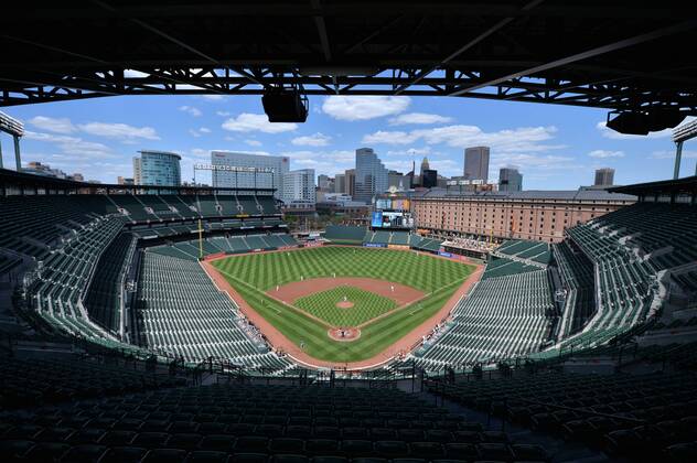 Orioles Park at Camden Yards is seen completely empty of fans in the first inning of the Orioles game against the Chicago White Sox, in Baltimore, Maryland on April 29, 2015. For the first time in Major League Baseball s history fans were not allowed to the game because of the ongoing civil unrest and protest in Baltimore in the wake of Freddie Gray s death. The late 25-year-old died earlier this month from a spinal injury while in police custody.  BAL20150429311 KEVINxDIETSCH