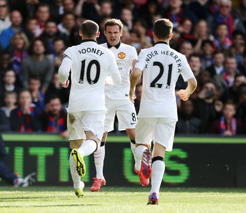 Manchester United ManU s Juan Mata celebrates scoring his sides opening goal Barclays Premier League - Crystal Palace vs Manchester United- Selhurst Park - England - 9th May 2015 - Picture David Klein Sportimage EDITORIAL USE ONLY. No use with unauthorised audio, video, data, fixture lists, club league logos or live services. Online in-match use limited to 120 images, no video emulation. No use in betting, games or single club league player publications.