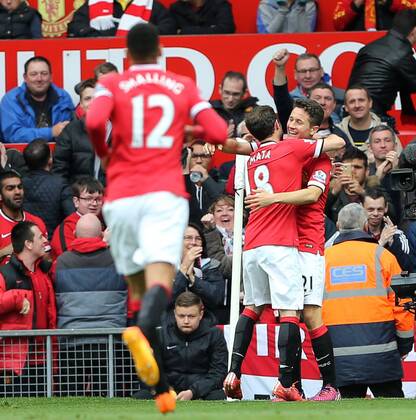Manchester United ManU s Ander Herrera celebrates scoring his sides opening goal Barclays Premier League - Manchester United vs Arsenal - Old Trafford - England - 17th May 2015 - Picture David Klein Sportimage EDITORIAL USE ONLY. No use with unauthorised audio, video, data, fixture lists, club league logos or live services. Online in-match use limited to 120 images, no video emulation. No use in betting, games or single club league player publications.