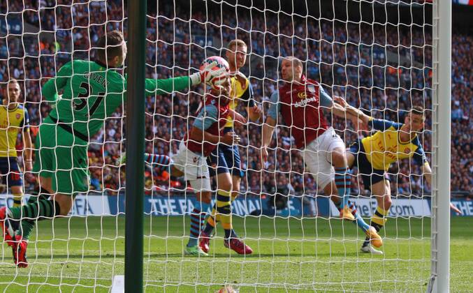 The FA Cup Final - Arsenal v Aston Villa . . London, UK . . 30.05.2015 Shay Given (AV) makes a save from Laurent Koscielny (A)