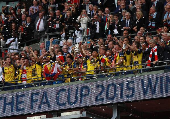 The FA Cup Final - Arsenal v Aston Villa . . London, UK . . 30.05.2015 The Arsenal team celebrate winning the FA Cup.