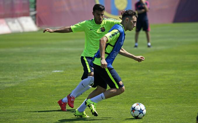 BARCELONA -june 02- SPAIN: Munir and Rafinha in the training before the Champions League final between Juventus. 